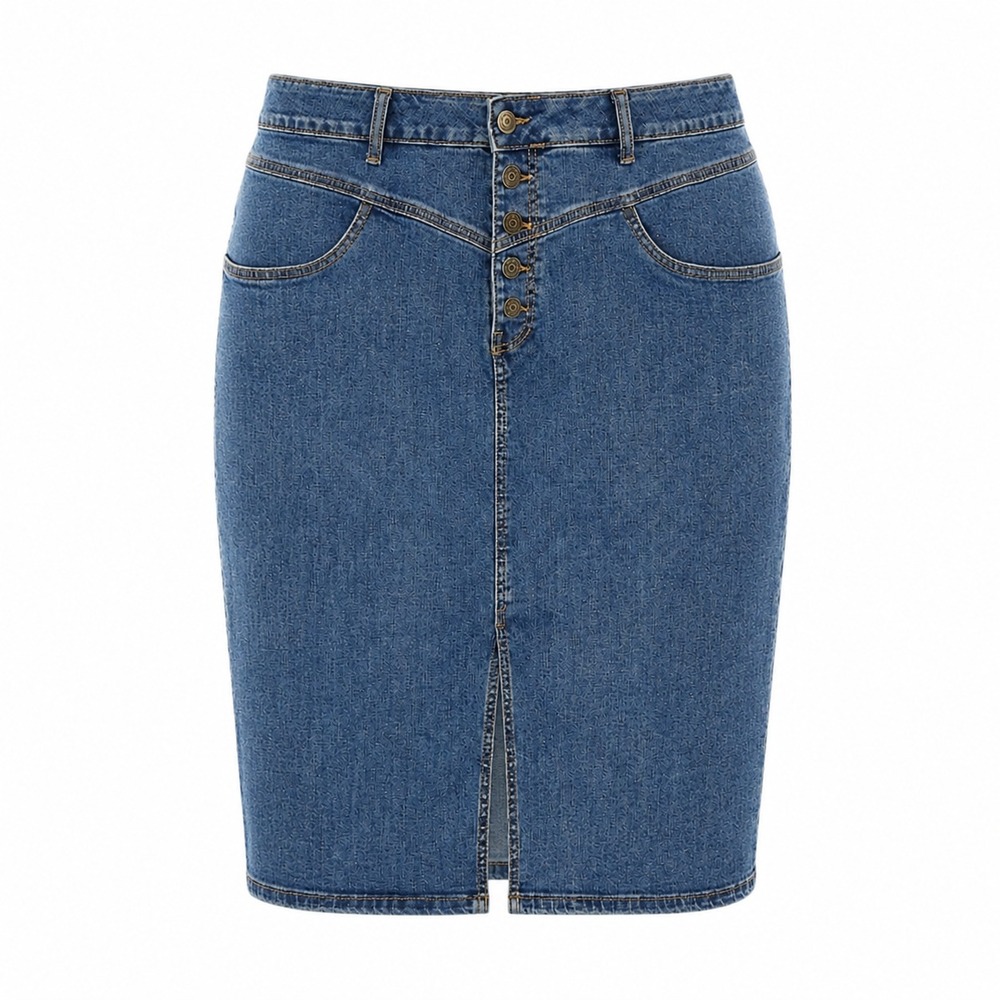 Ophelia Roe Denim Skirt Womens 18 Blue Button Front High Waist Knee Length Slit